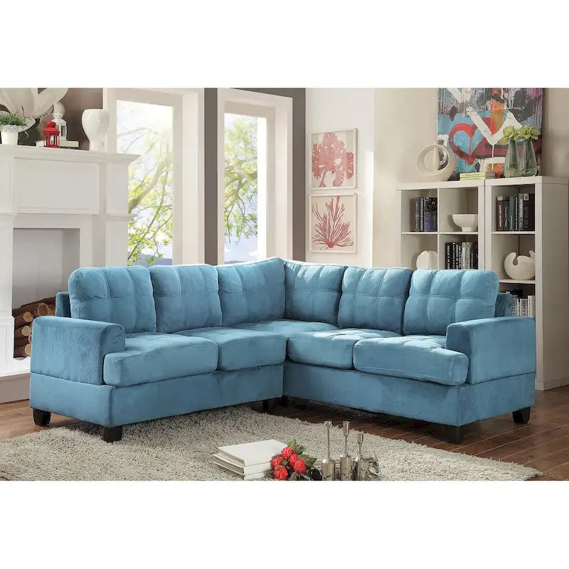 80" W 2-Piece Microfiber L-Shape Sectional Sofa, Navy Blue - 80L x 80W x 36H