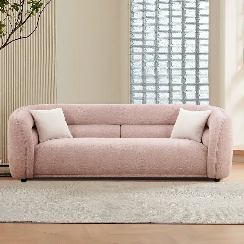Modern 91" Upholstered Curved Sofa with 2 Accent Pillows, Boucle Fabric