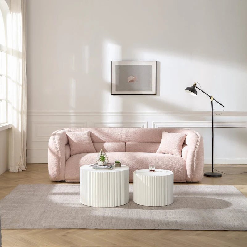 Modern Contemporary 91 Upholstered Curved Sofa With 2 Pillows for Living Room
