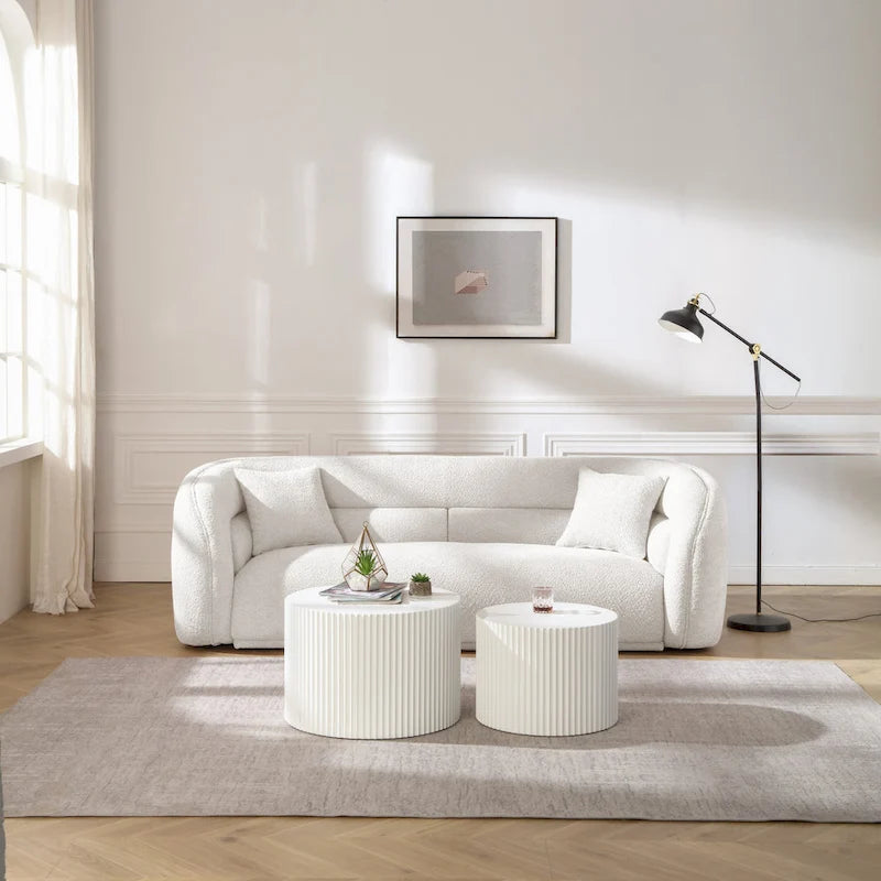 Modern Contemporary 91 Upholstered Curved Sofa With 2 Pillows for Living Room