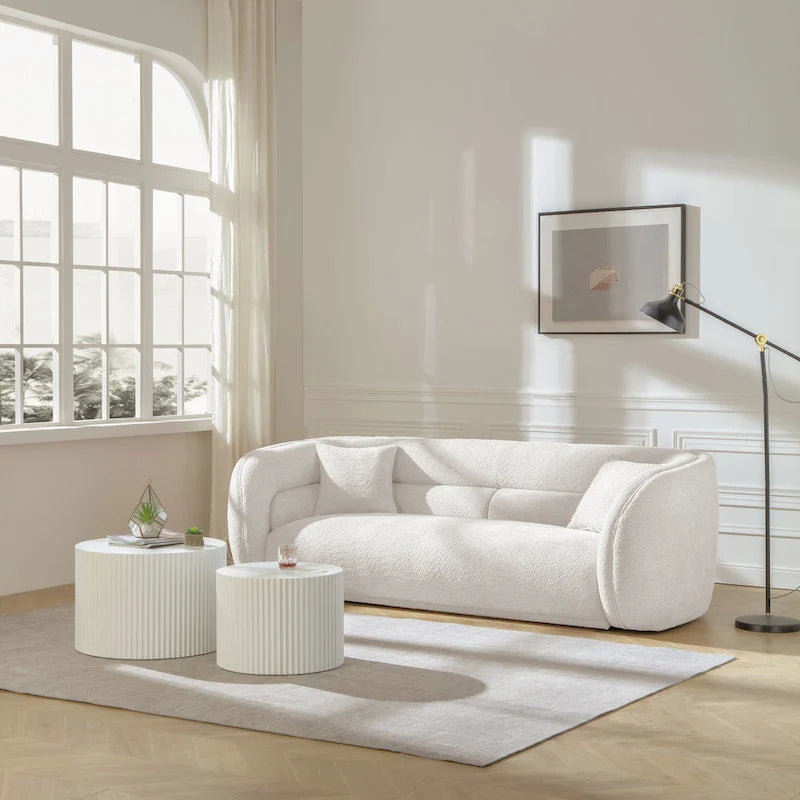 Modern Contemporary 91 Upholstered Curved Sofa With 2 Pillows for Living Room