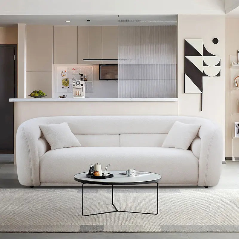 Modern Contemporary 91 Upholstered Curved Sofa With 2 Pillows for Living Room