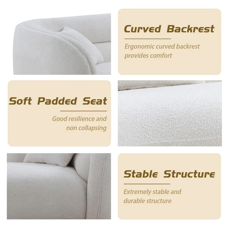 Modern Contemporary 91 Upholstered Curved Sofa With 2 Pillows for Living Room
