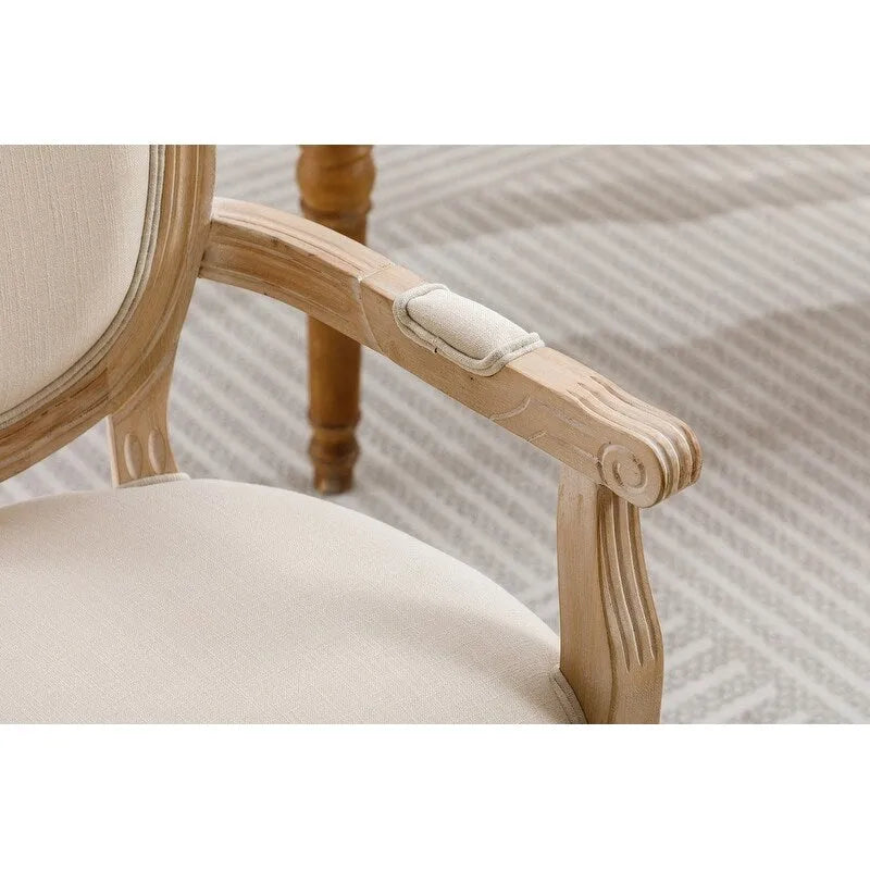French Country Dining Chair, King Louis Back Linen Upholstered Armchair, Set of 2