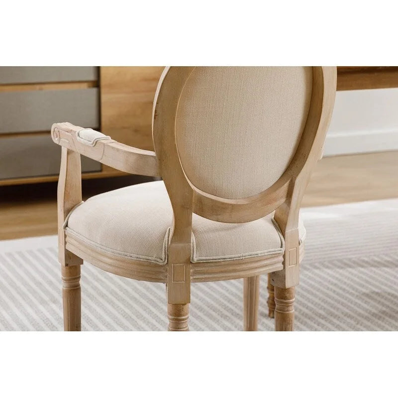 French Country Dining Chair, King Louis Back Linen Upholstered Armchair, Set of 2