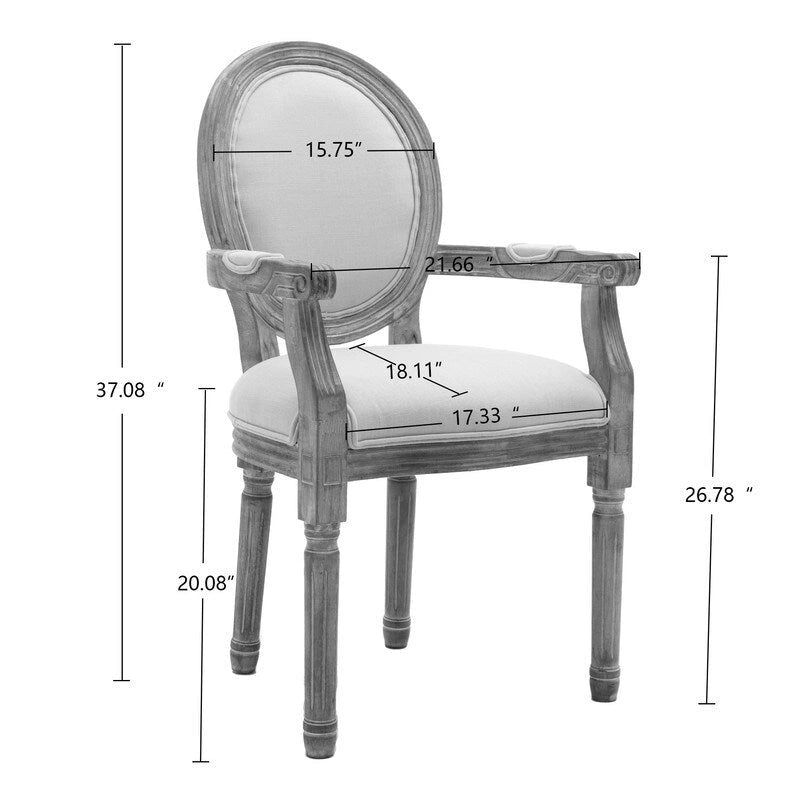 French Country Dining Chair, King Louis Back Linen Upholstered Armchair, Set of 2