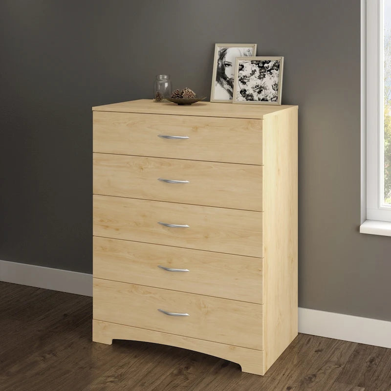 5-Drawer Chest with Metal Handles, Modern Bedroom Storage