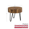 22" Round Reclaimed Wood Accent End Table with Black Hairpin Metal Legs
