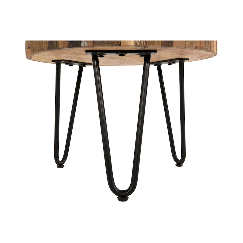 22" Round Reclaimed Wood Accent End Table with Black Hairpin Metal Legs