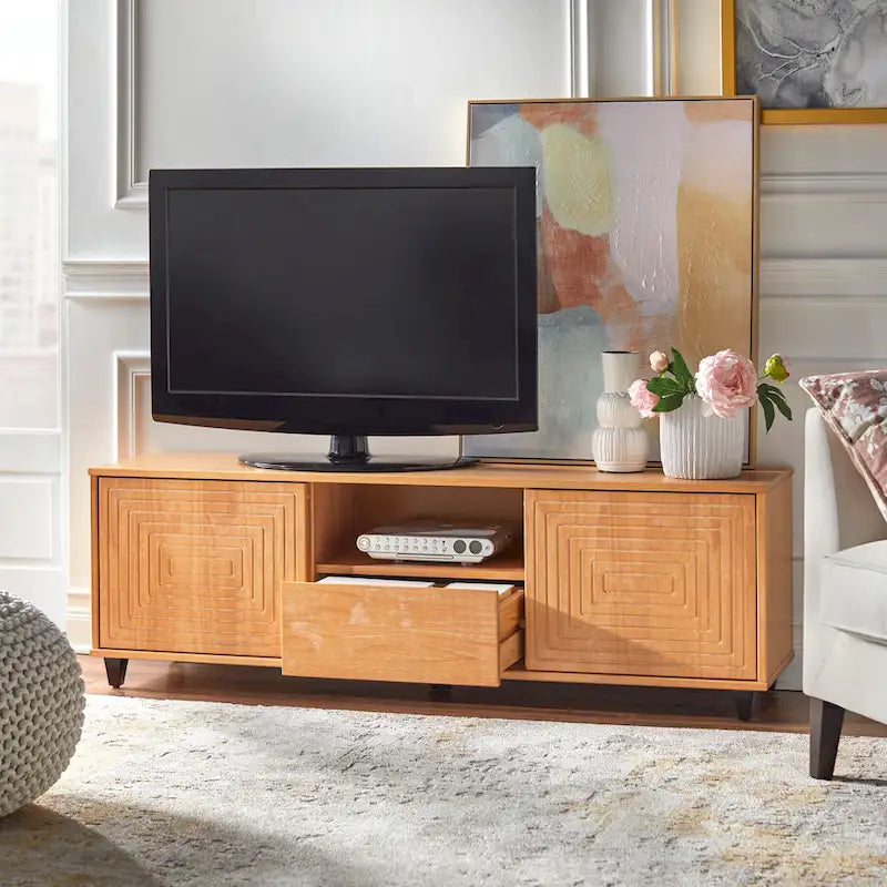 Messina TV Stand with Sliding Doors & Drawer, Fits TVs Up to 65"