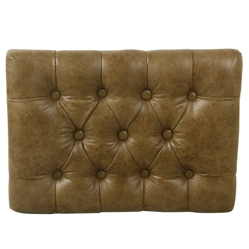 Decorative Button-Tufted Ottoman with Metal Legs, Distressed Brown Faux Leather