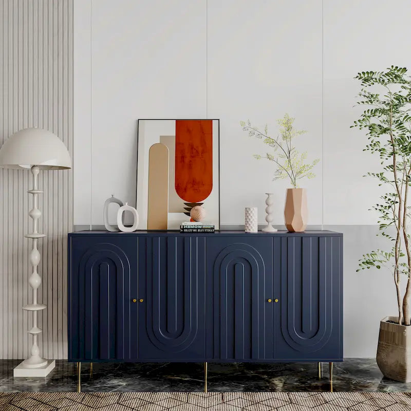 Modern Minimalist Sideboard Buffet Cabinet with Adjustable Shelves & Gold Legs