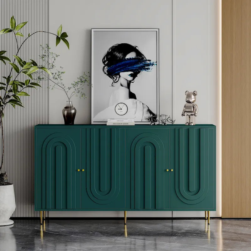 Modern Minimalist Sideboard Buffet Cabinet with Adjustable Shelves & Gold Legs