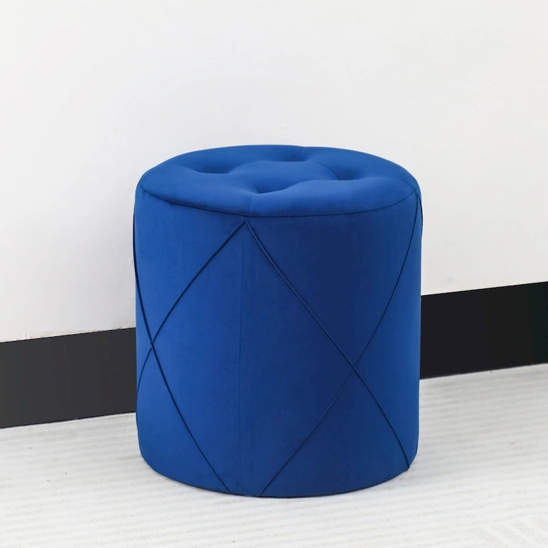 Round Velvet Tufted Ottoman Footrest Vanity Stool, 300 lb Capacity - 15.6"W x 16.3"H