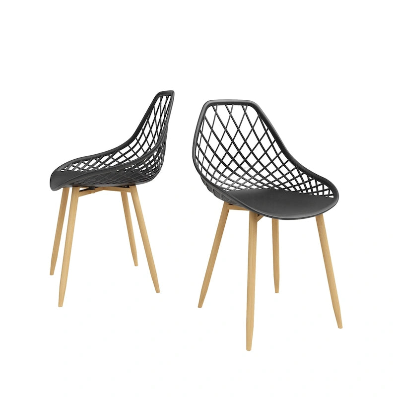 Mid-Century Modern Dining Chair with Steel Legs, Indoor/Outdoor, Set of 2