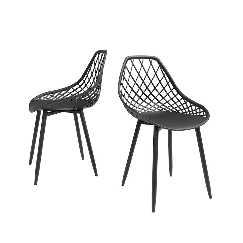 Mid-Century Modern Dining Chair with Steel Legs, Indoor/Outdoor, Set of 2