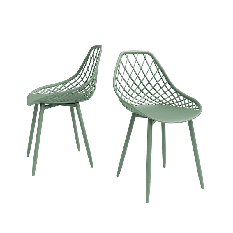 Mid-Century Modern Dining Chair with Steel Legs, Indoor/Outdoor, Set of 2