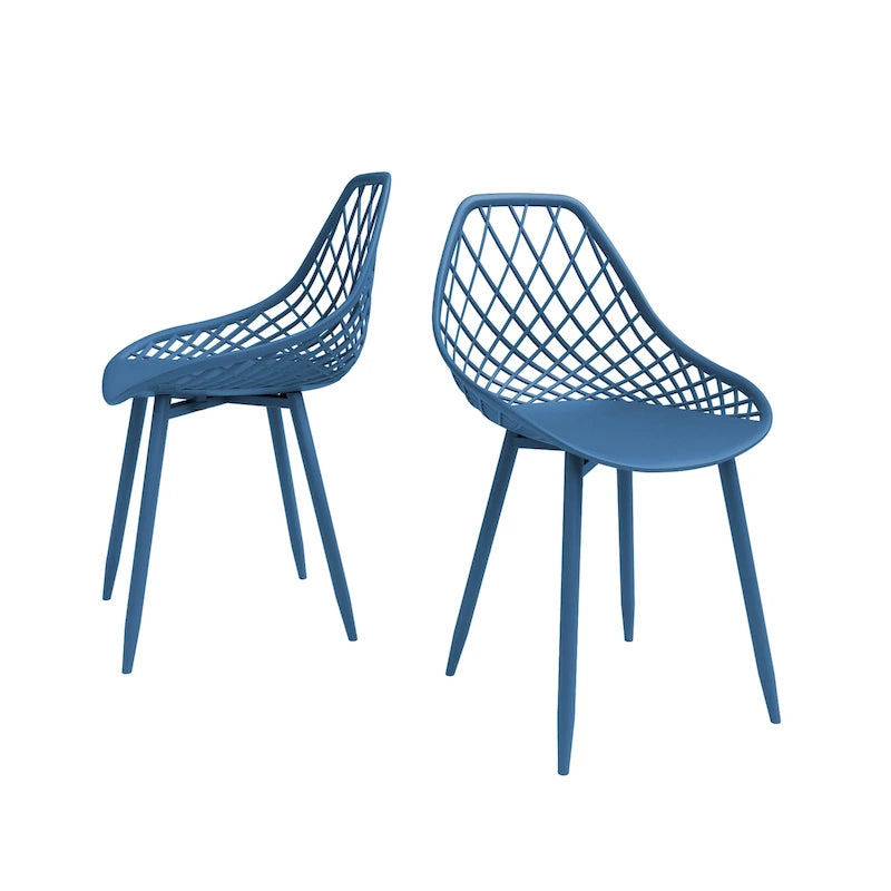 Mid-Century Modern Dining Chair with Steel Legs, Indoor/Outdoor, Set of 2