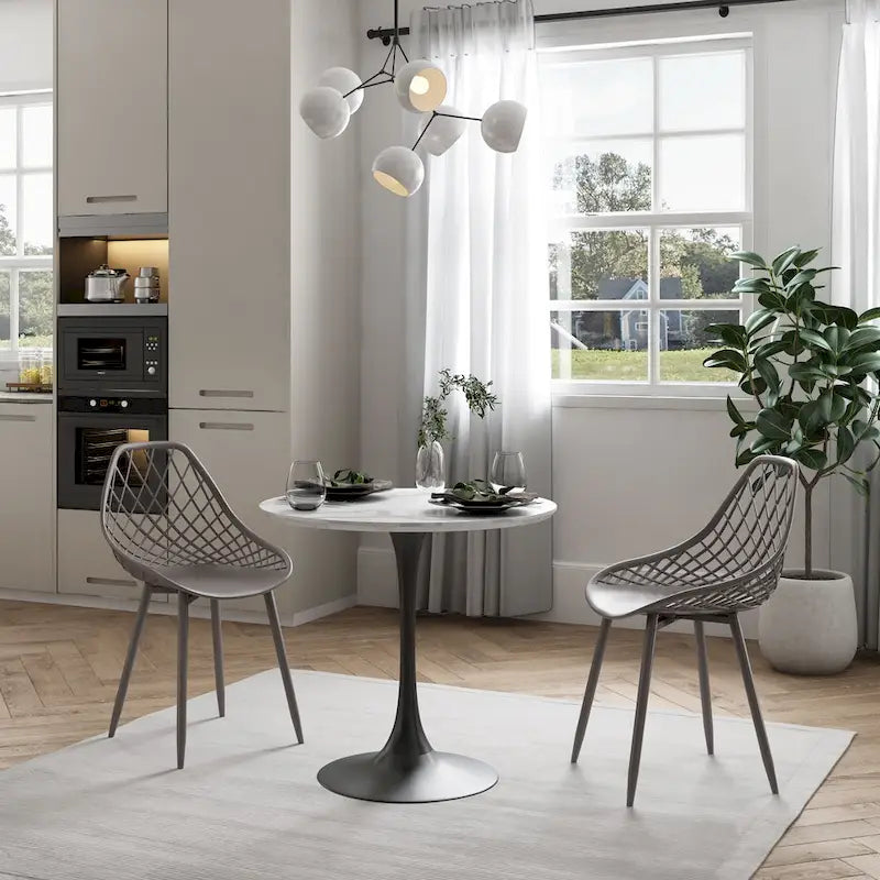 Kurv Mid-Century Modern Dining Chair with Steel Legs for Indoors or Outdoors - Set of 2