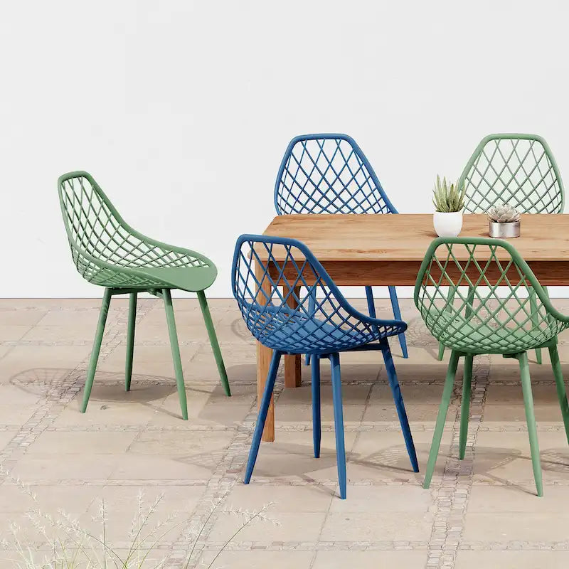 Kurv Mid-Century Modern Dining Chair with Steel Legs for Indoors or Outdoors - Set of 2