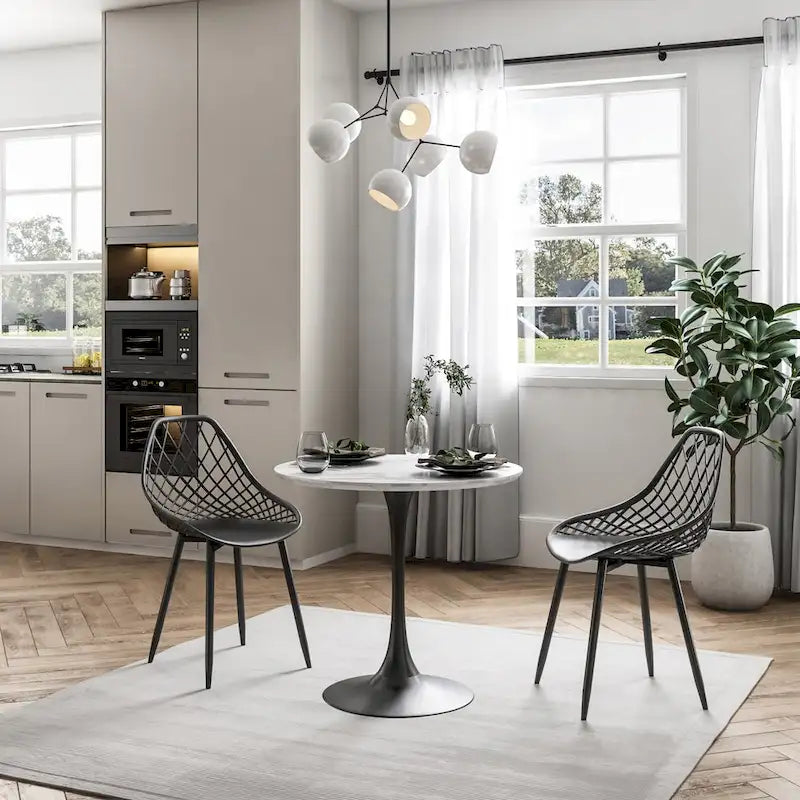 Kurv Mid-Century Modern Dining Chair with Steel Legs for Indoors or Outdoors - Set of 2