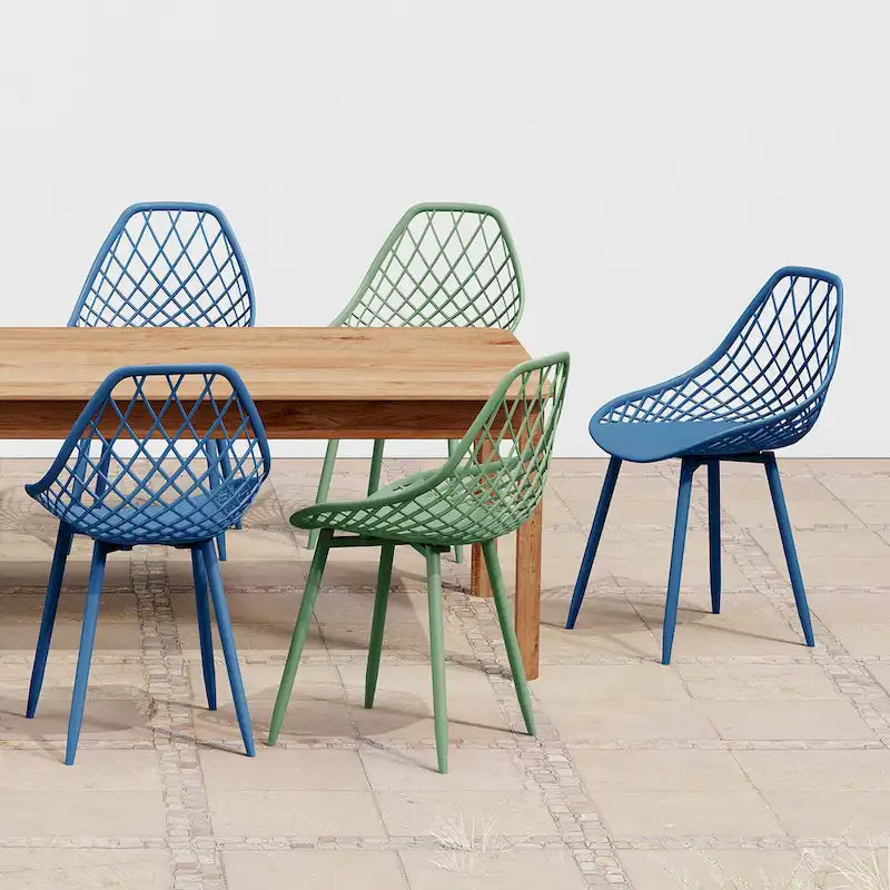 Kurv Mid-Century Modern Dining Chair with Steel Legs for Indoors or Outdoors - Set of 2