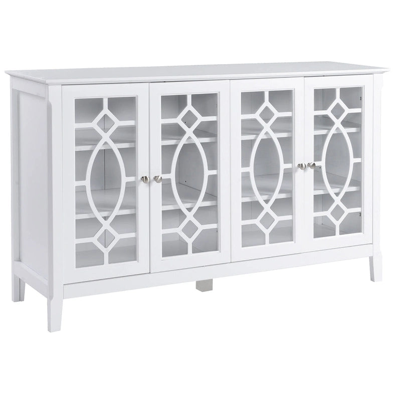 Wood Accent Sideboard Buffet Serving Storage Cabinet with 4 Framed Glass Doors, Adjustable Shelves - 54W x 15.5D x 32H