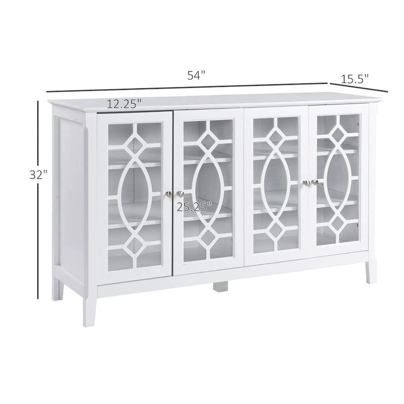 Wood Accent Sideboard Buffet Serving Storage Cabinet with 4 Framed Glass Doors, Adjustable Shelves - 54W x 15.5D x 32H