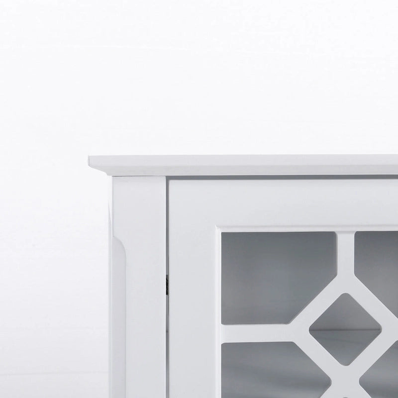 Wood Accent Sideboard Buffet Serving Storage Cabinet with 4 Framed Glass Doors, Adjustable Shelves - 54W x 15.5D x 32H