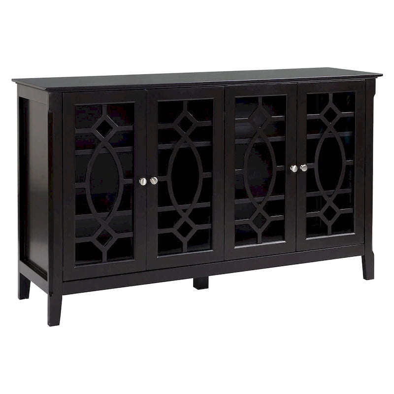 Wood Accent Sideboard Buffet Serving Storage Cabinet with 4 Framed Glass Doors, Adjustable Shelves - 54W x 15.5D x 32H