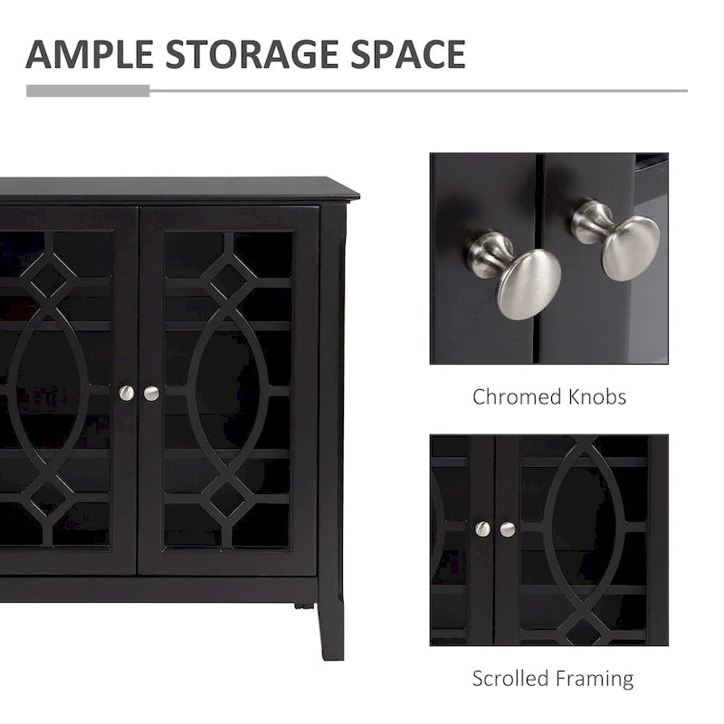 Wood Accent Sideboard Buffet Serving Storage Cabinet with 4 Framed Glass Doors, Adjustable Shelves - 54W x 15.5D x 32H