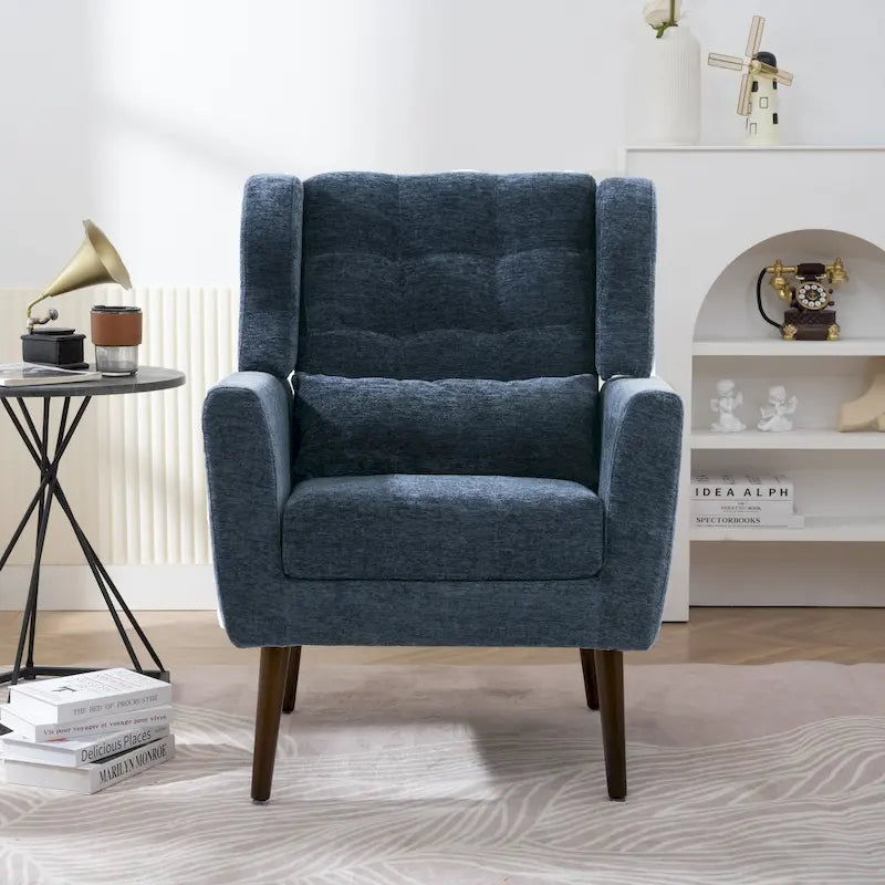 Chenille Fabric Accent Armchair with Ergonomic Design & Tapered Wood Legs, 275 lb Capacity
