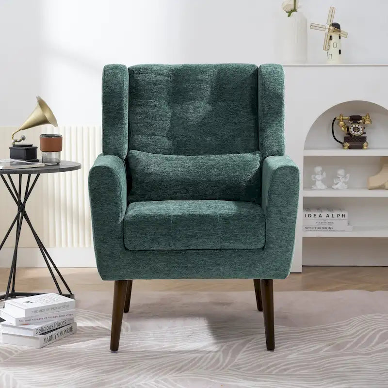 Chenille Fabric Accent Armchair with Ergonomic Design & Tapered Wood Legs, 275 lb Capacity