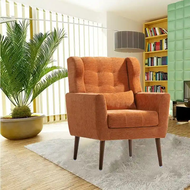 Chenille Fabric Accent Armchair with Ergonomic Design & Tapered Wood Legs, 275 lb Capacity