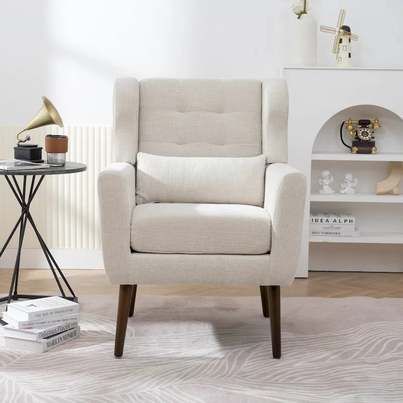 Chenille Fabric Accent Armchair with Ergonomic Design & Tapered Wood Legs, 275 lb Capacity