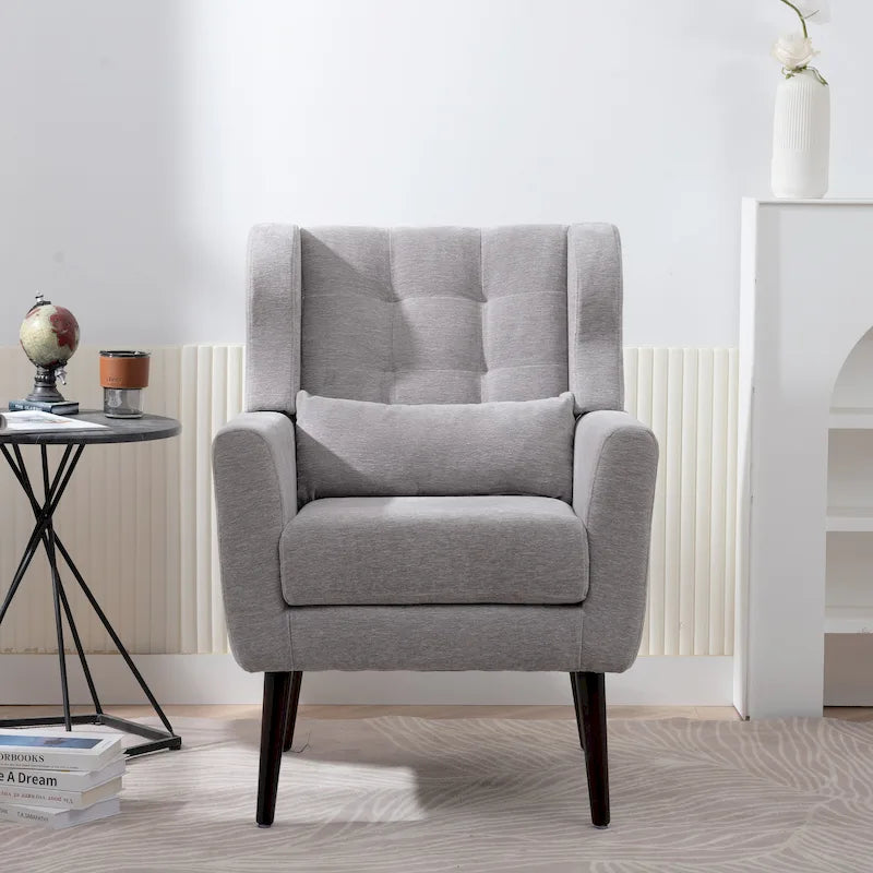 Chenille Fabric Accent Armchair with Ergonomic Design & Tapered Wood Legs, 275 lb Capacity
