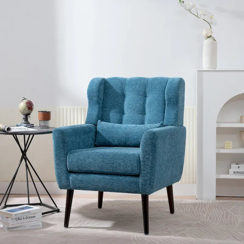 Chenille Fabric Accent Armchair with Ergonomic Design & Tapered Wood Legs, 275 lb Capacity