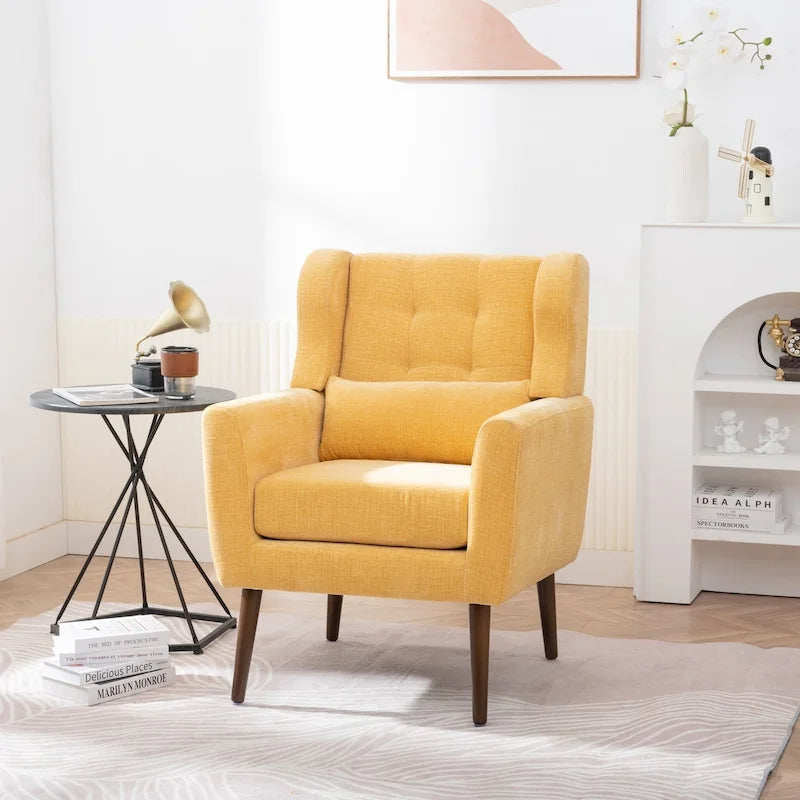Chenille Fabric Accent Armchair with Ergonomic Design & Tapered Wood Legs, 275 lb Capacity
