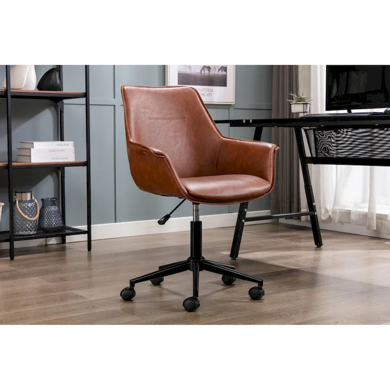 Leather Office Chair with Metal Roller Base