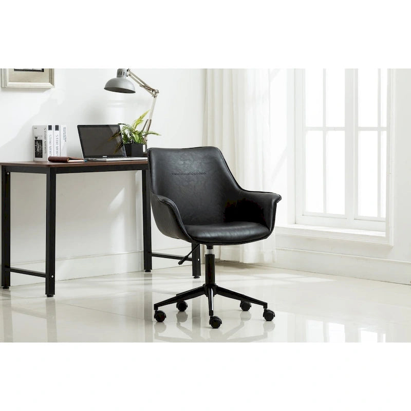 Leather Office Chair with Metal Roller Base