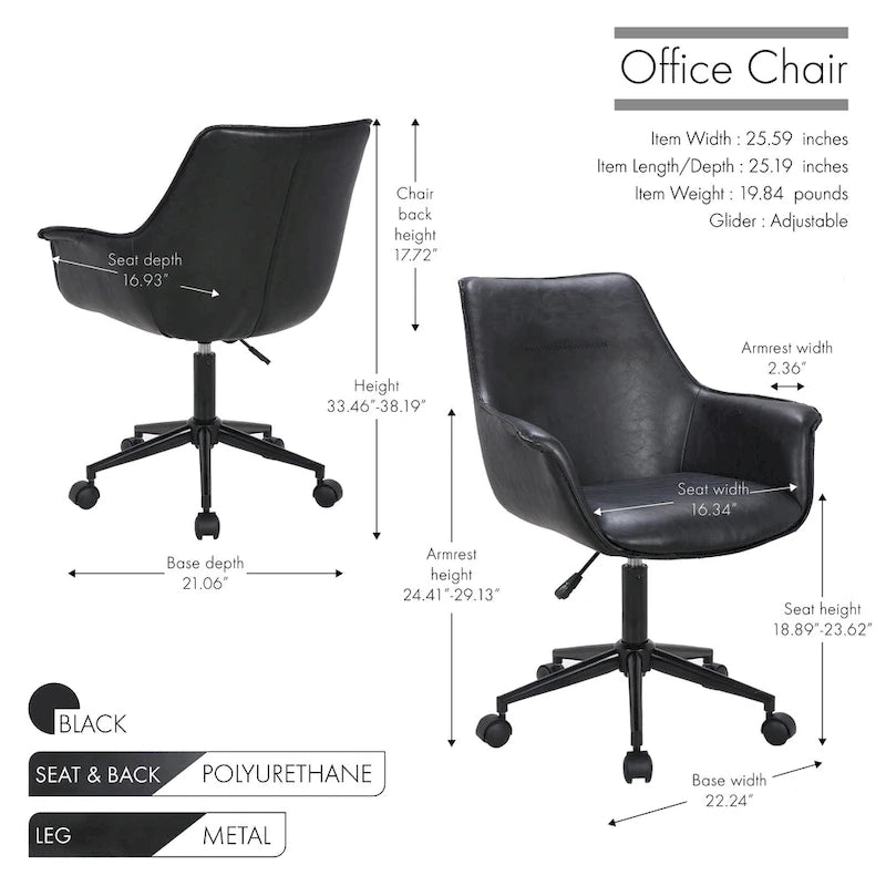 Leather Office Chair with Metal Roller Base