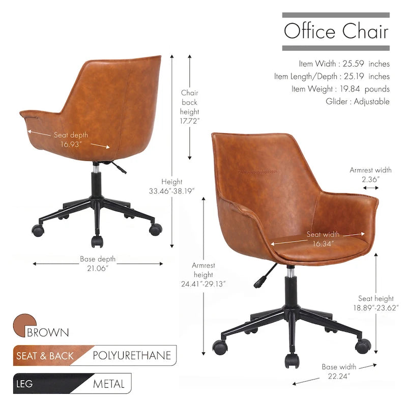 Leather Office Chair with Metal Roller Base