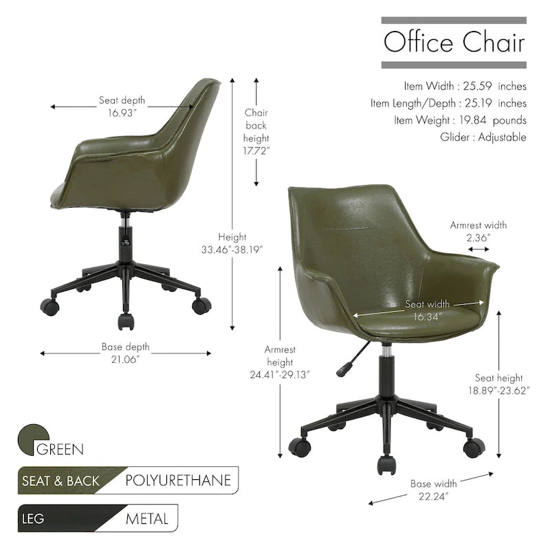 Leather Office Chair with Metal Roller Base