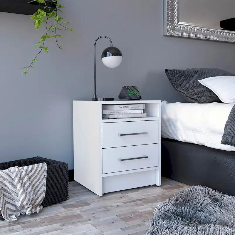 TUHOME Eter 2-Drawer Nightstand End Table with Metal Handles and Open Shelf