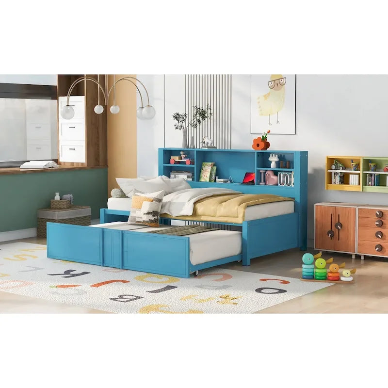 Metal Twin Size Daybed with Twin Size Trundle, Storage Shelves and USB Ports, Black