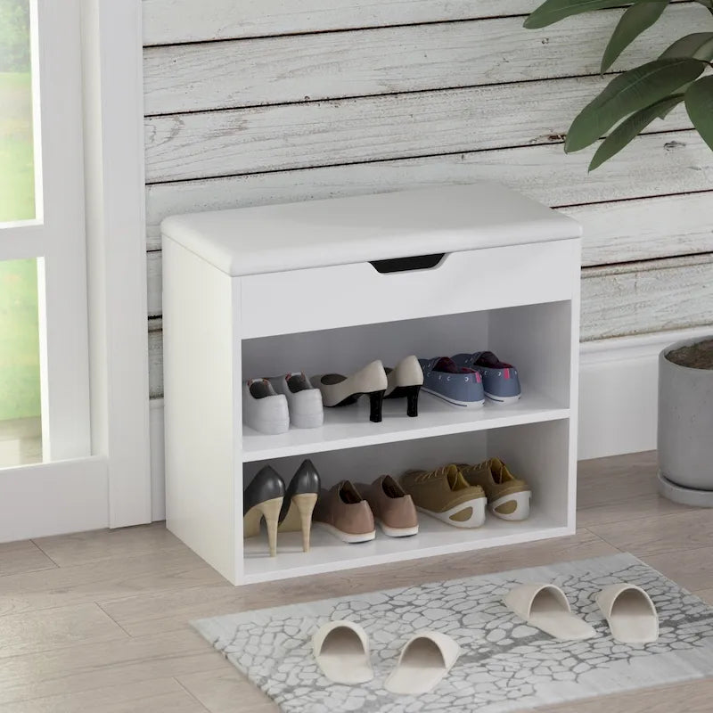 Shoe Storage Bench with Hidden Compartment & Cushion, Holds 6 Pairs - 24"L x 12"W x 21.2"H