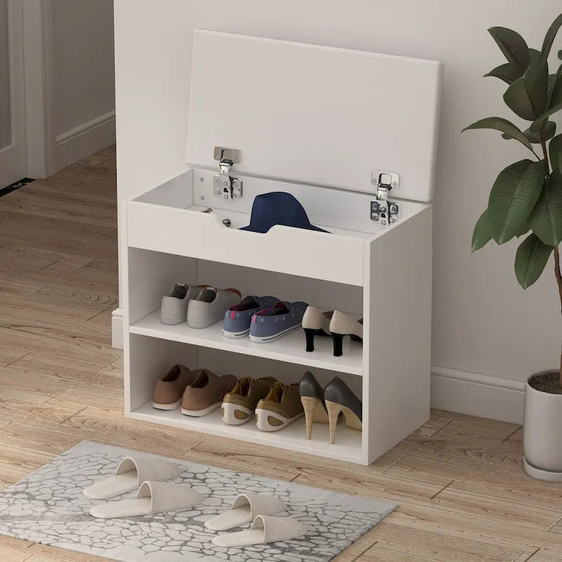Shoe Storage Bench Rack for 6-Pair, with Hiden Storage uner Cushion - 12W x 24L x 21.2H