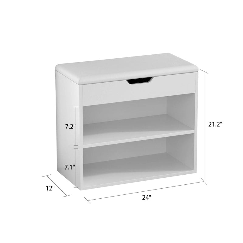 Shoe Storage Bench Rack for 6-Pair, with Hiden Storage uner Cushion - 12W x 24L x 21.2H