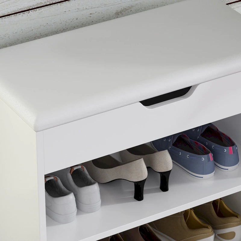 Shoe Storage Bench Rack for 6-Pair, with Hiden Storage uner Cushion - 12W x 24L x 21.2H