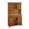 Brown Wood Buffet with Hutch, 3 Drawers, Wine Storage - 44"W x 17"D x 72"H